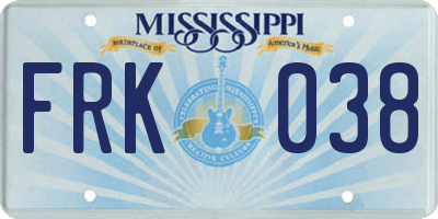 MS license plate FRK038