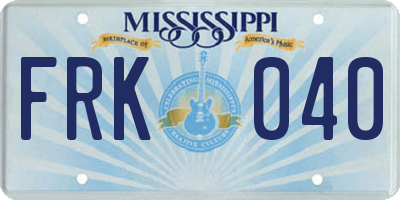 MS license plate FRK040