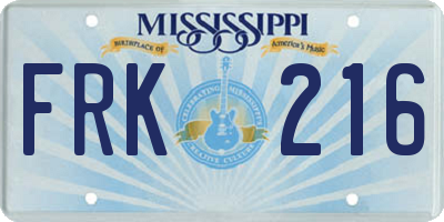 MS license plate FRK216