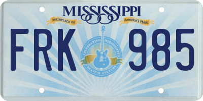 MS license plate FRK985