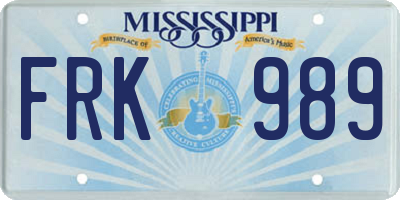 MS license plate FRK989
