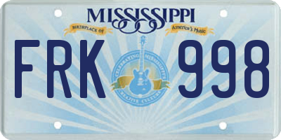 MS license plate FRK998