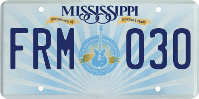 MS license plate FRM030