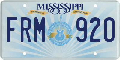 MS license plate FRM920