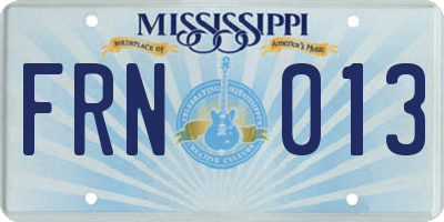 MS license plate FRN013