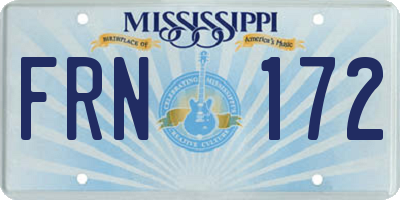 MS license plate FRN172