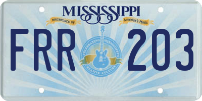 MS license plate FRR203