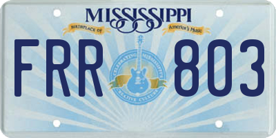 MS license plate FRR803