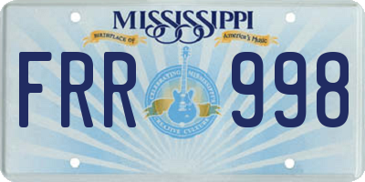 MS license plate FRR998