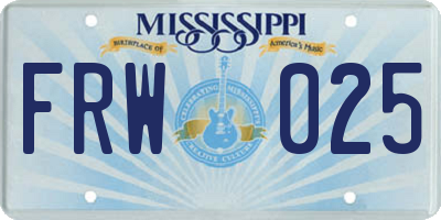 MS license plate FRW025