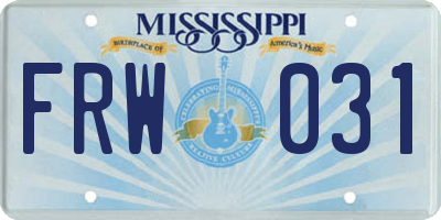MS license plate FRW031