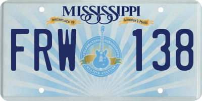 MS license plate FRW138