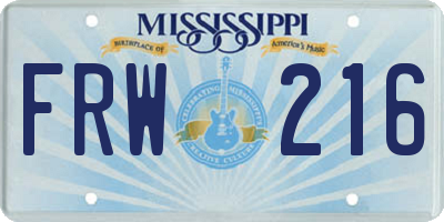 MS license plate FRW216