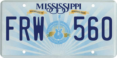 MS license plate FRW560