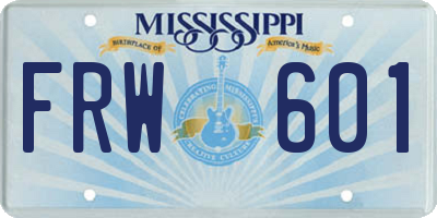 MS license plate FRW601