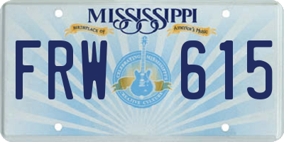 MS license plate FRW615