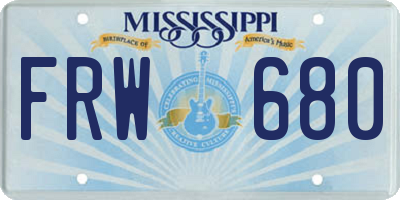 MS license plate FRW680