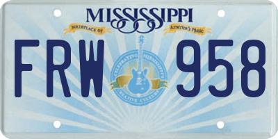 MS license plate FRW958