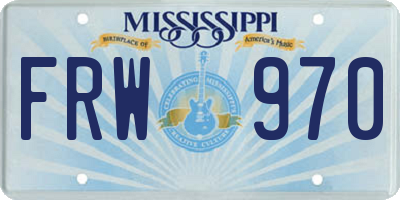 MS license plate FRW970