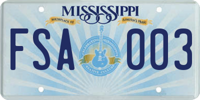 MS license plate FSA003