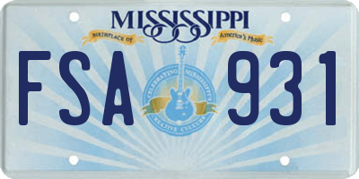 MS license plate FSA931