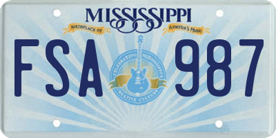 MS license plate FSA987