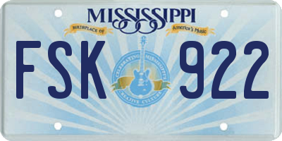 MS license plate FSK922