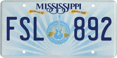 MS license plate FSL892