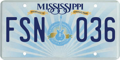 MS license plate FSN036