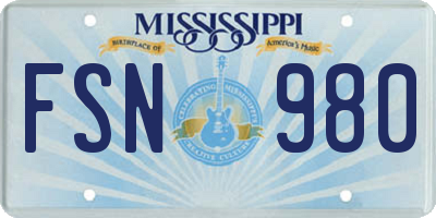 MS license plate FSN980