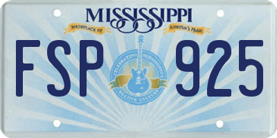 MS license plate FSP925