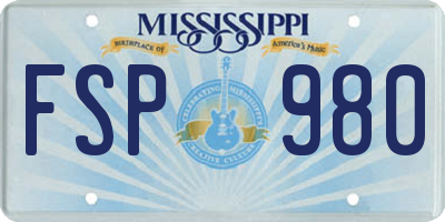MS license plate FSP980