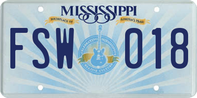MS license plate FSW018