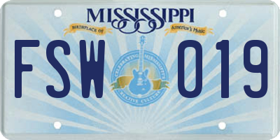 MS license plate FSW019