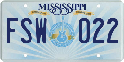 MS license plate FSW022