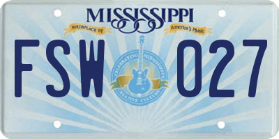 MS license plate FSW027