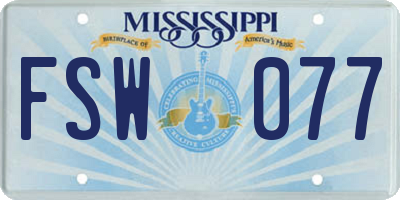 MS license plate FSW077