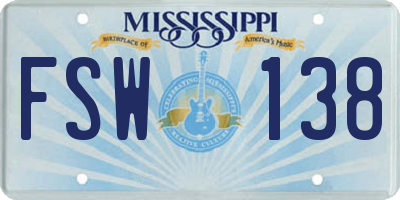 MS license plate FSW138