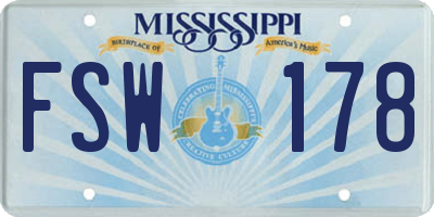 MS license plate FSW178