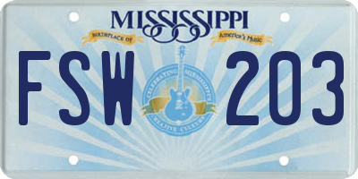MS license plate FSW203
