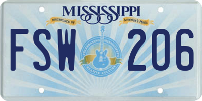 MS license plate FSW206