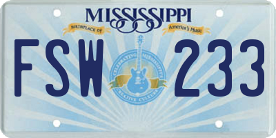 MS license plate FSW233