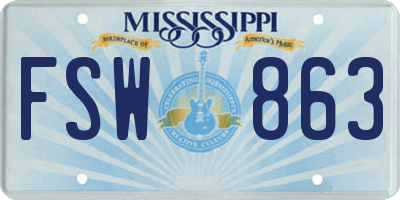 MS license plate FSW863