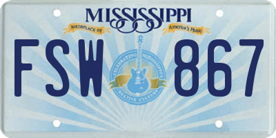 MS license plate FSW867