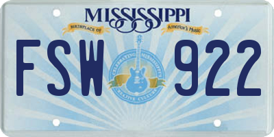 MS license plate FSW922