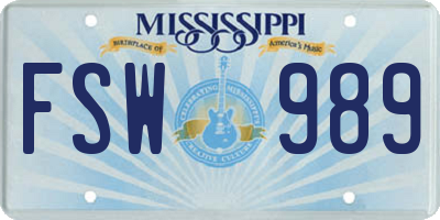 MS license plate FSW989