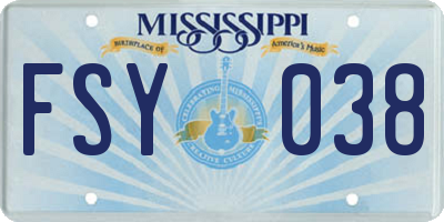 MS license plate FSY038