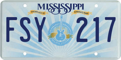 MS license plate FSY217