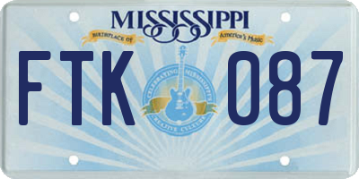 MS license plate FTK087