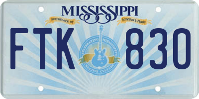 MS license plate FTK830